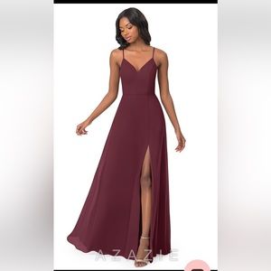 Azazie Cabernet Chiffon Size 4 Lena Bridesmaid Dress